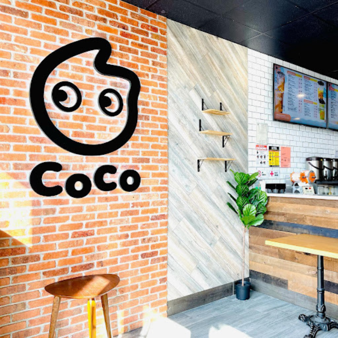 A sun-lit CoCo boba tea shop